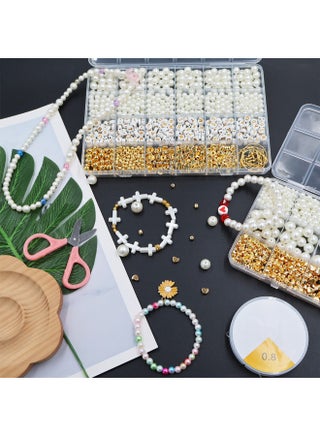 1110PCS Pearl Beads Bracelet Making Kit – 24 Grid Jewelry Craft Box with Charms, Clasps, Strings & Tools | DIY Bead Set for Kids, Girls & Beginners | Handmade Accessories Craft Kit - view 3